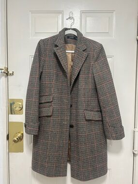 Lauren Ralph Lauren Plaid Wool-Blend Coat in Brown/Black/Red